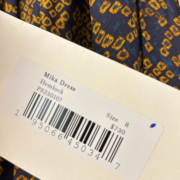 NEW ULLA JOHNSON Mika Dress in Hemlock Midi Size 8 Patterned Shoulder Tie Dress - Picture 7 of 16